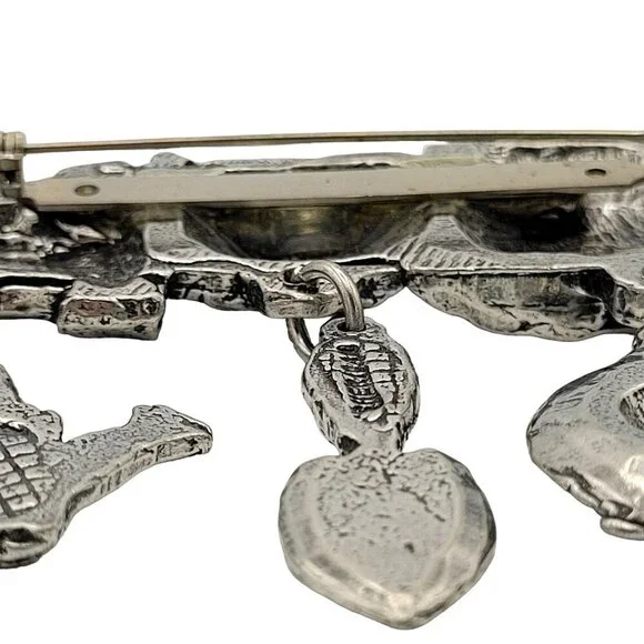 Sheridan Silvertone Pewter Gardening Theme Brooch Hat Trowel Watering Can Charms - Picture 3 of 4